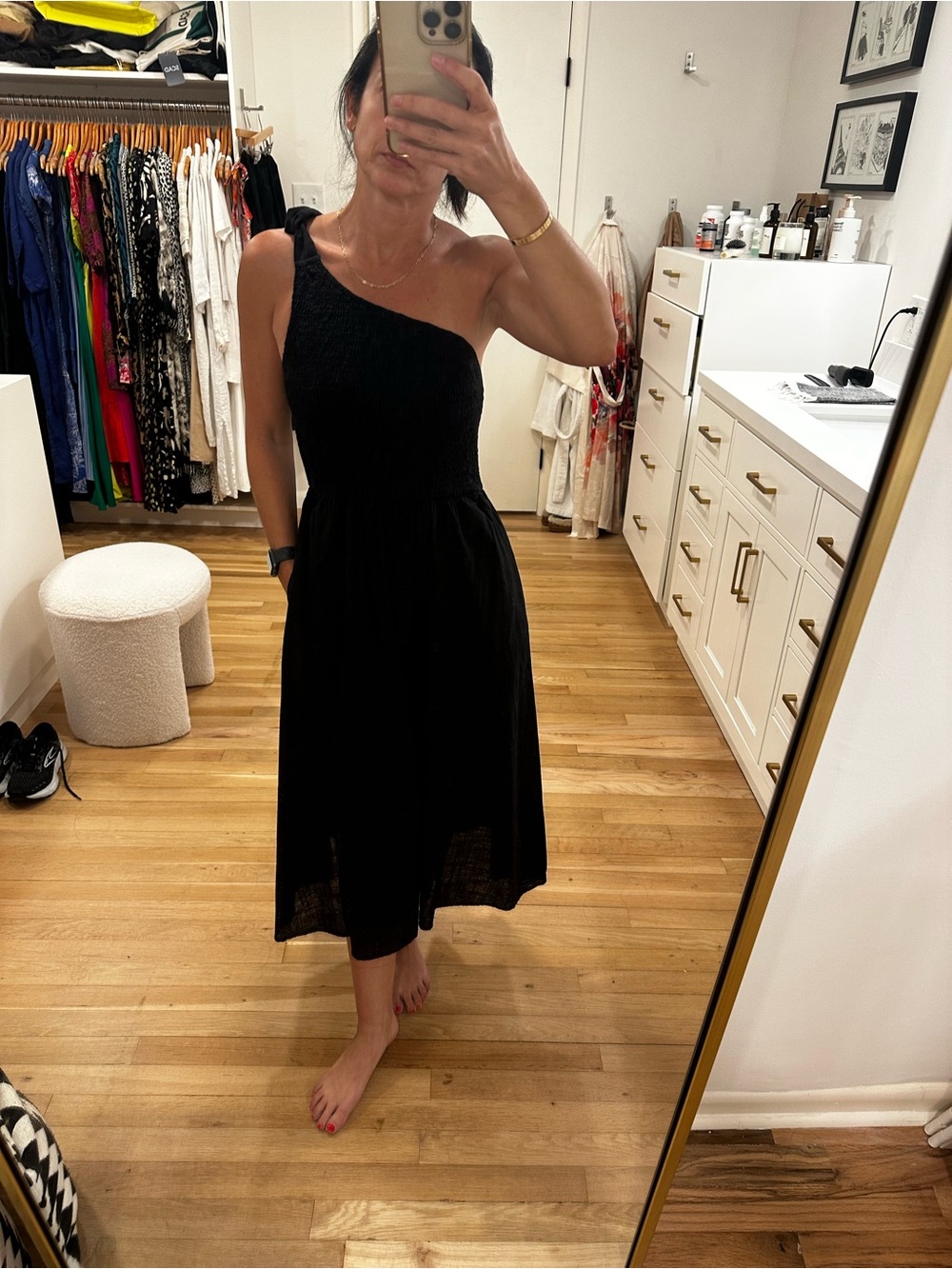 Anthropologie One-Shoulder Black Midi Dress